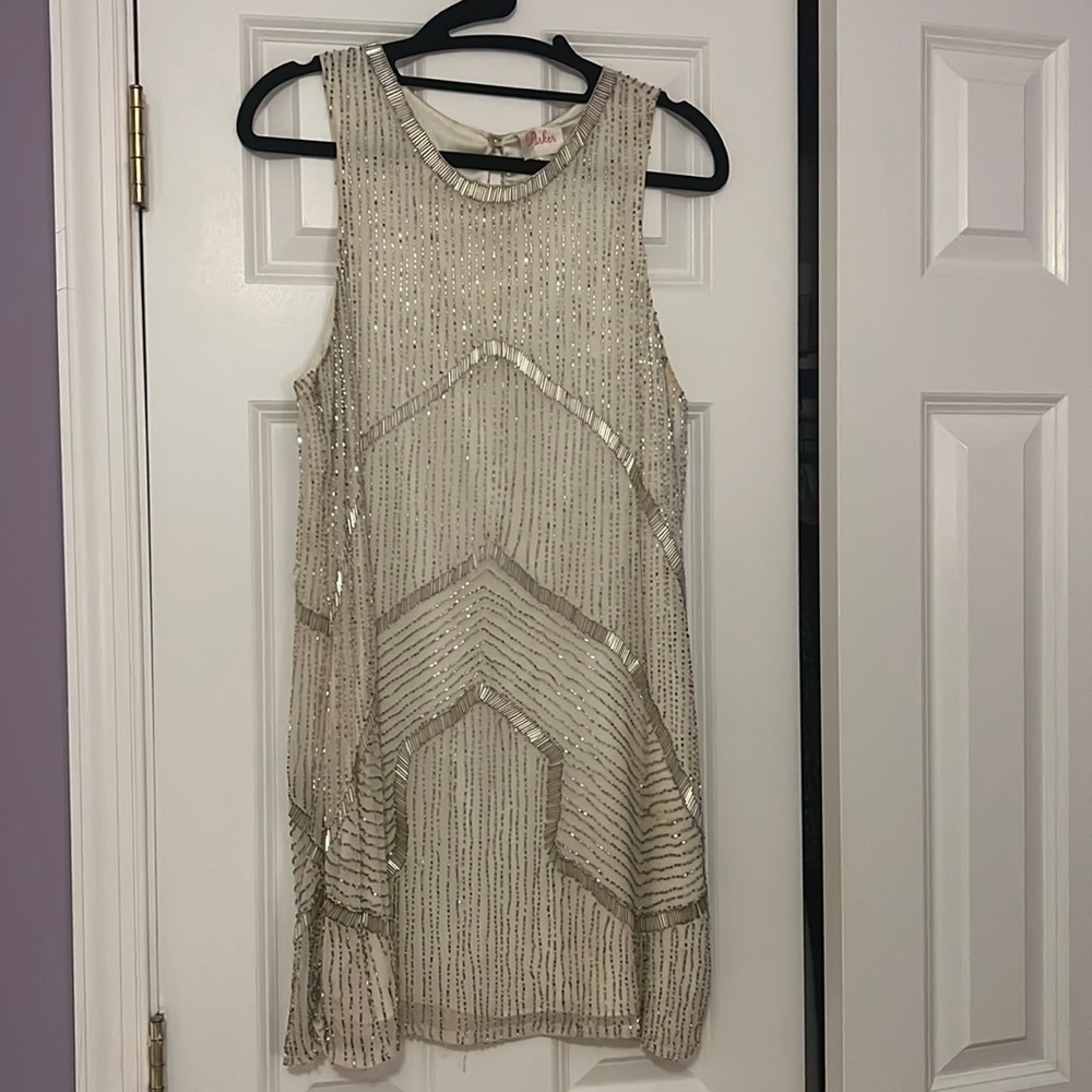 Parker white beaded mini dress